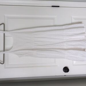 White lined cotton tiered sundress
